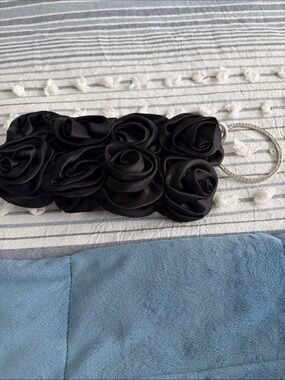 Elegant Black Rose Satin Wristlet Clutch